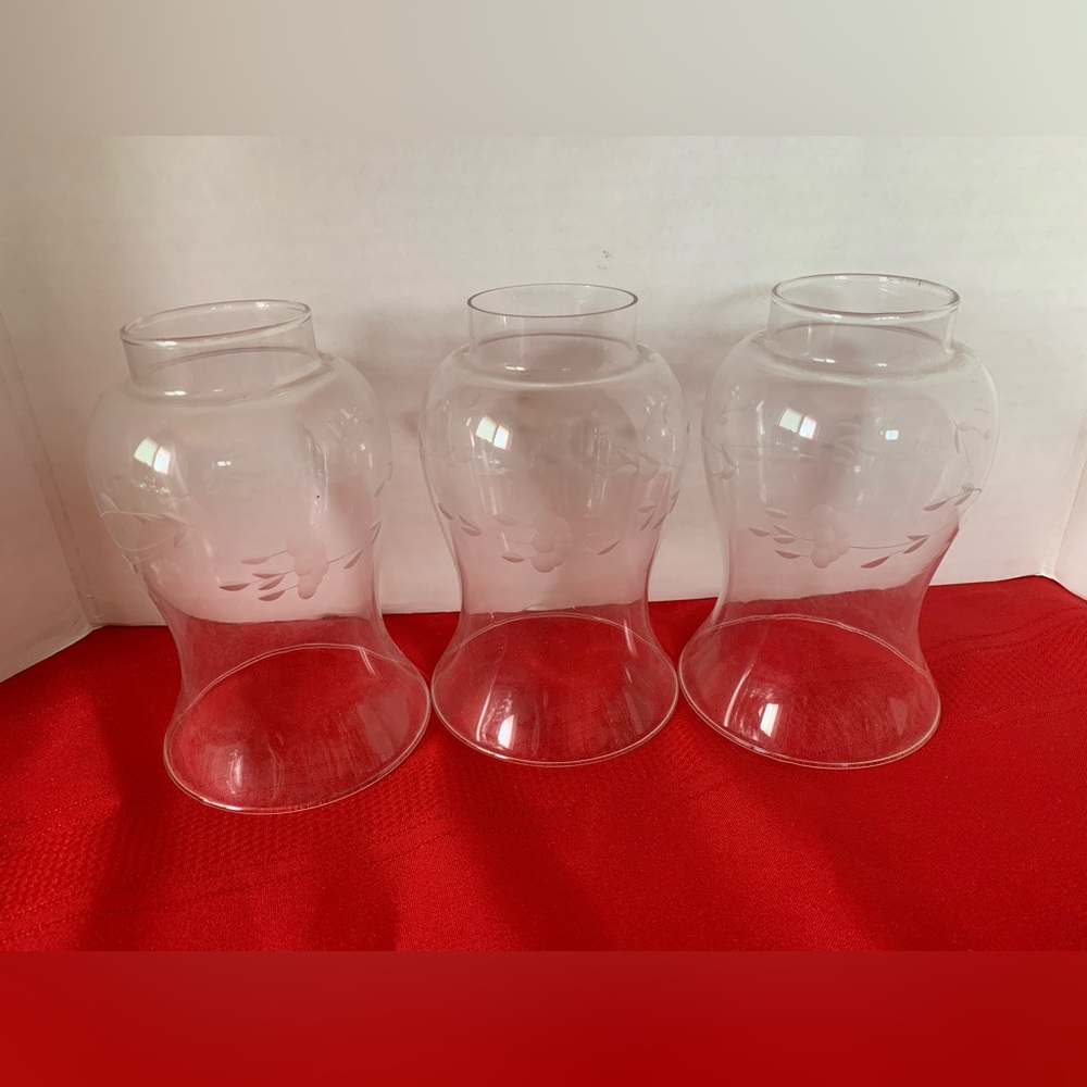PRINCESS HOUSE Heritage 3 Vintage Glass Etched Hurricane Chimney Sconces Shades